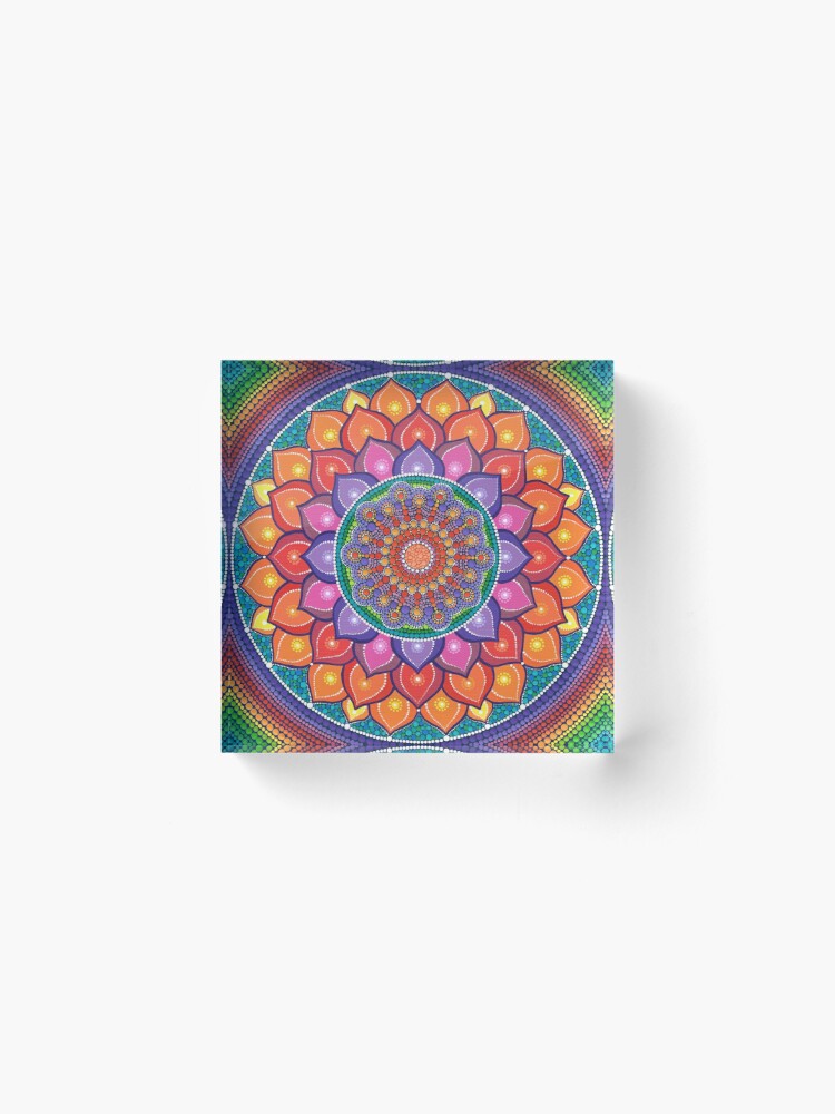 Alternate view of Lotus Rainbow Mandala Acrylic Block
