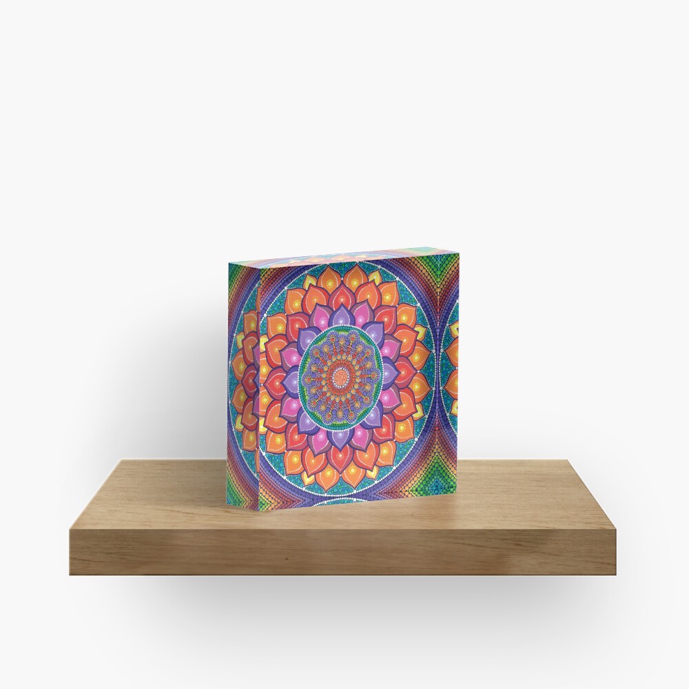 Lotus Rainbow Mandala Acrylic Block