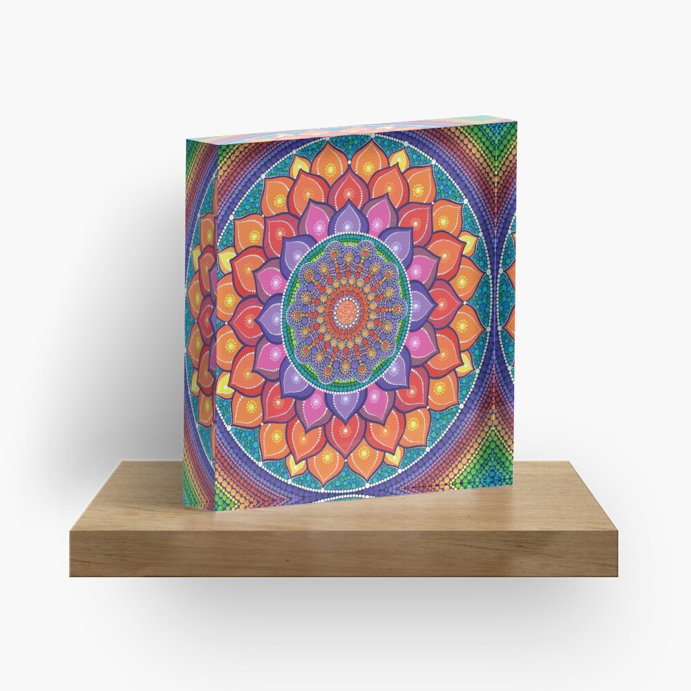 Lotus Rainbow Mandala Acrylic Block