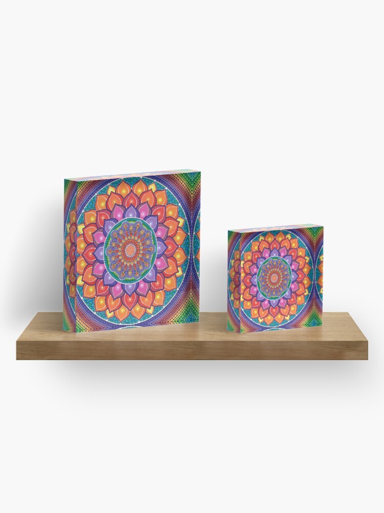 Alternate view of Lotus Rainbow Mandala Acrylic Block