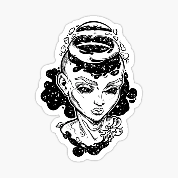 Gothic witch girl head portrait with curly hair and four eyes. Sticker  for Sale by KatjaGerasimova