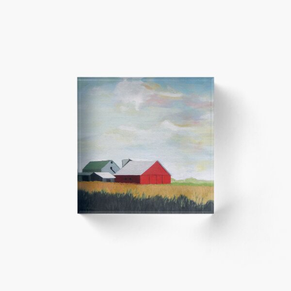 Country Farm Landscape rural Red Barn Acrylic Block
