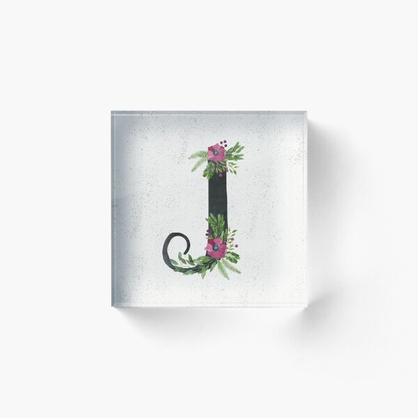 Monogram J with Floral Wreath Acrylic Block