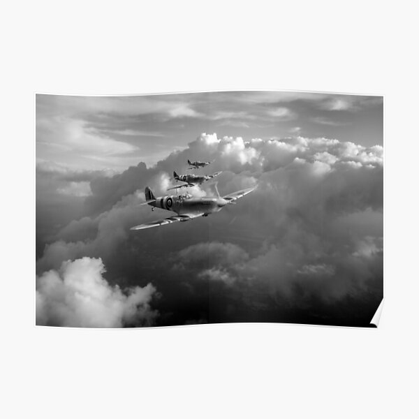 "Spitfires among clouds black and white version" Poster by garyeason