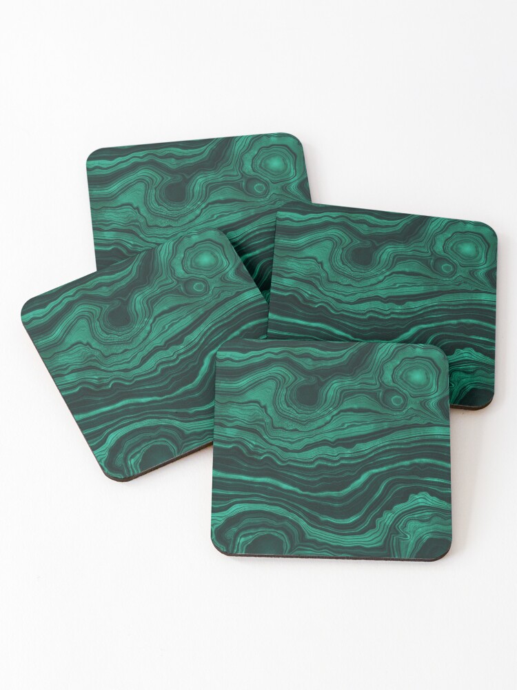 Thumbnail 1 of 5, Coasters (Set of 4), Faux Malachite Green Marble with light Veins designed and sold by MysticMarble.