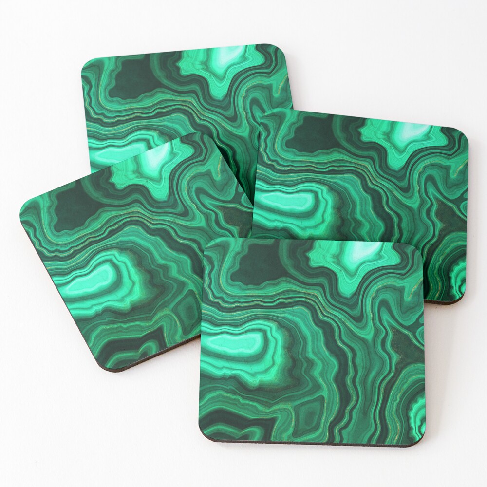Malachite Green Marble with Gold Veins III Coasters (Set of 4)