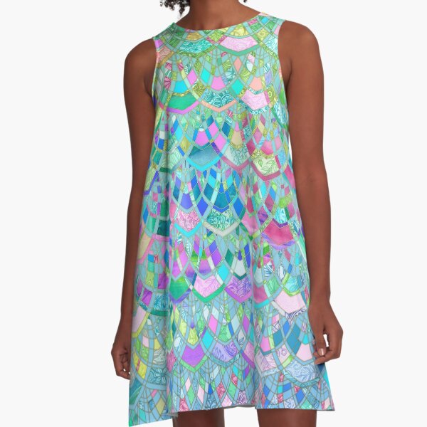 Art Deco Watercolor Patchwork Pattern 2 A-Line Dress