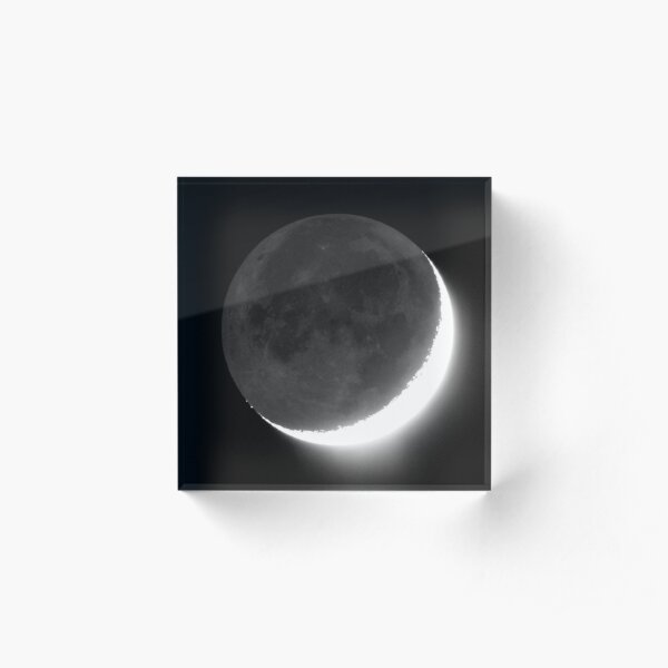 Crescent Moon with Earthshine Acrylic Block