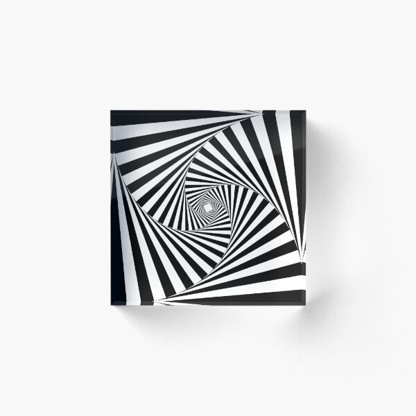 Black and White Psychedelic Spiral Tunnel Acrylic Block