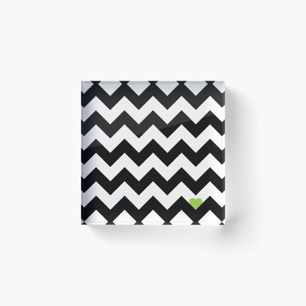 Heart & Chevron - Black/Classic Green Acrylic Block