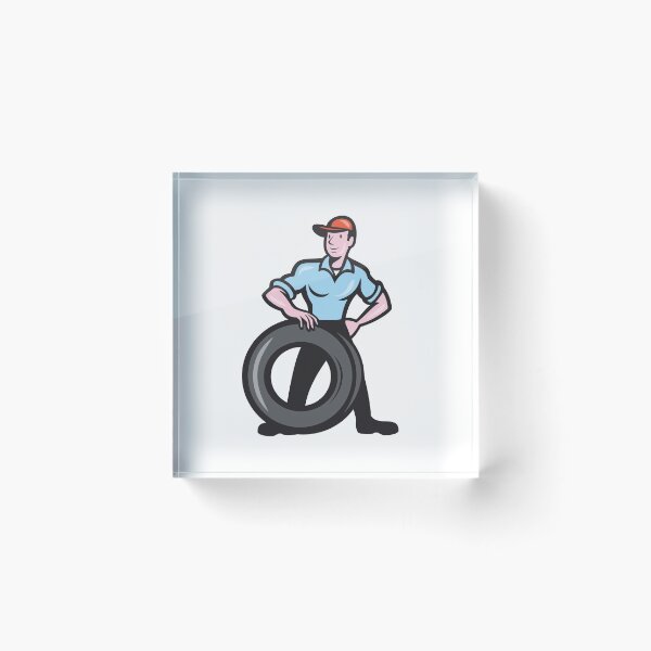 Artikelvorschau, Tireman Mechanic With Tire Cartoon Isolated entworfen und verkauft von patrimonio.