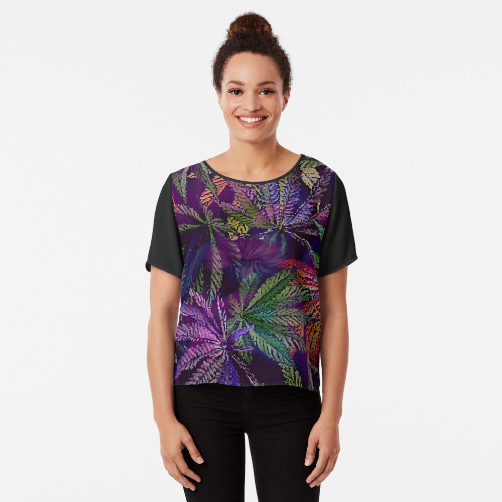 Psychedelic Marijuana Cannabis Leaves Chiffon Top