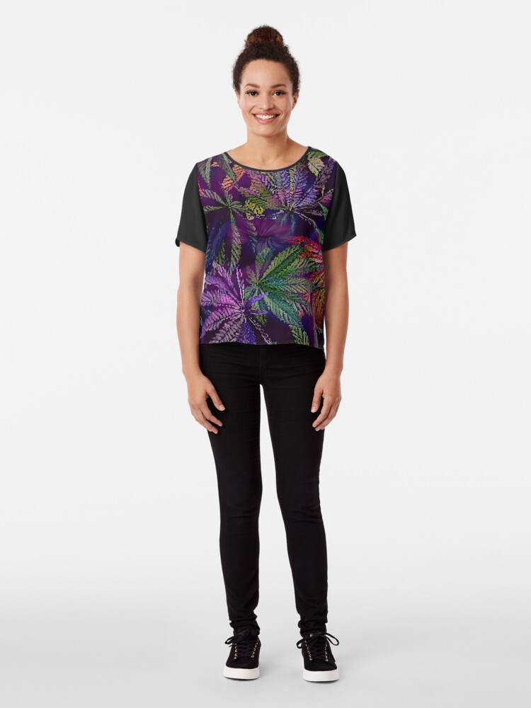 Alternate view of Psychedelic Marijuana Cannabis Leaves Chiffon Top