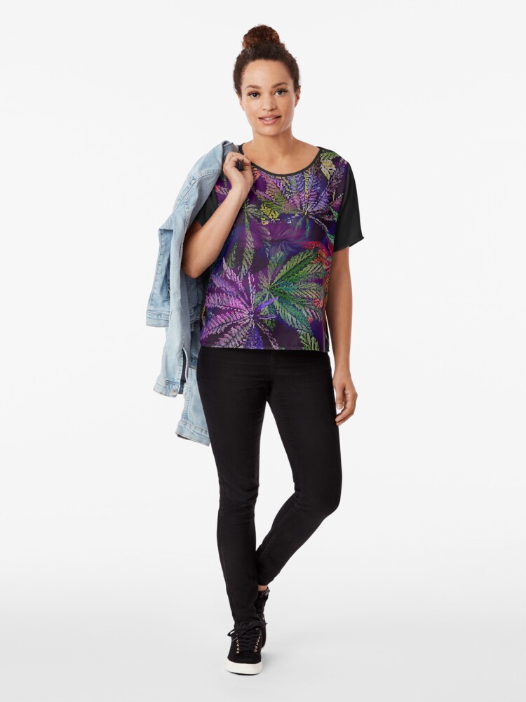 Alternate view of Psychedelic Marijuana Cannabis Leaves Chiffon Top