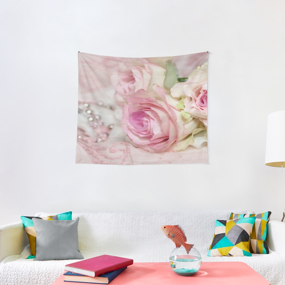 Vintage Roses and Pearls Print Tapestry