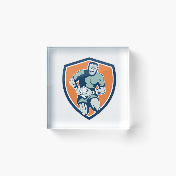 Item preview, Rugby Player Running Attacking Shield Retro designed and sold by patrimonio.