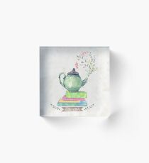 Bloque acrílico Libros y té Acuarela