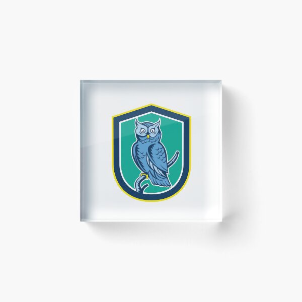 Item preview, Great Horned Owl on Branch Shield Retro designed and sold by patrimonio.