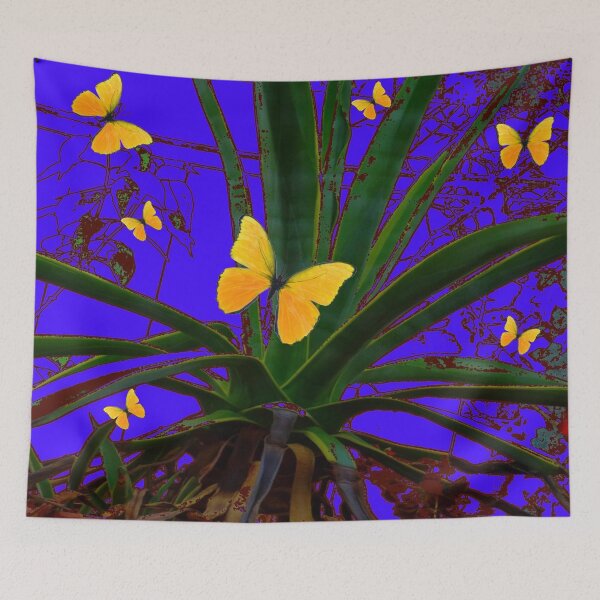 Item preview, Description        SURREAL GREEN AGAVE & YELLOW BUTTERFLIES VIOLET ART  designed and sold by sharlesart.
