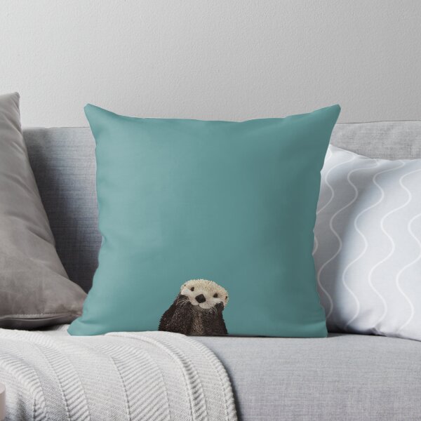 Cute Sea Otter on Teal Solid. Minimalist. Coastal. Adorable. Throw Pillow
