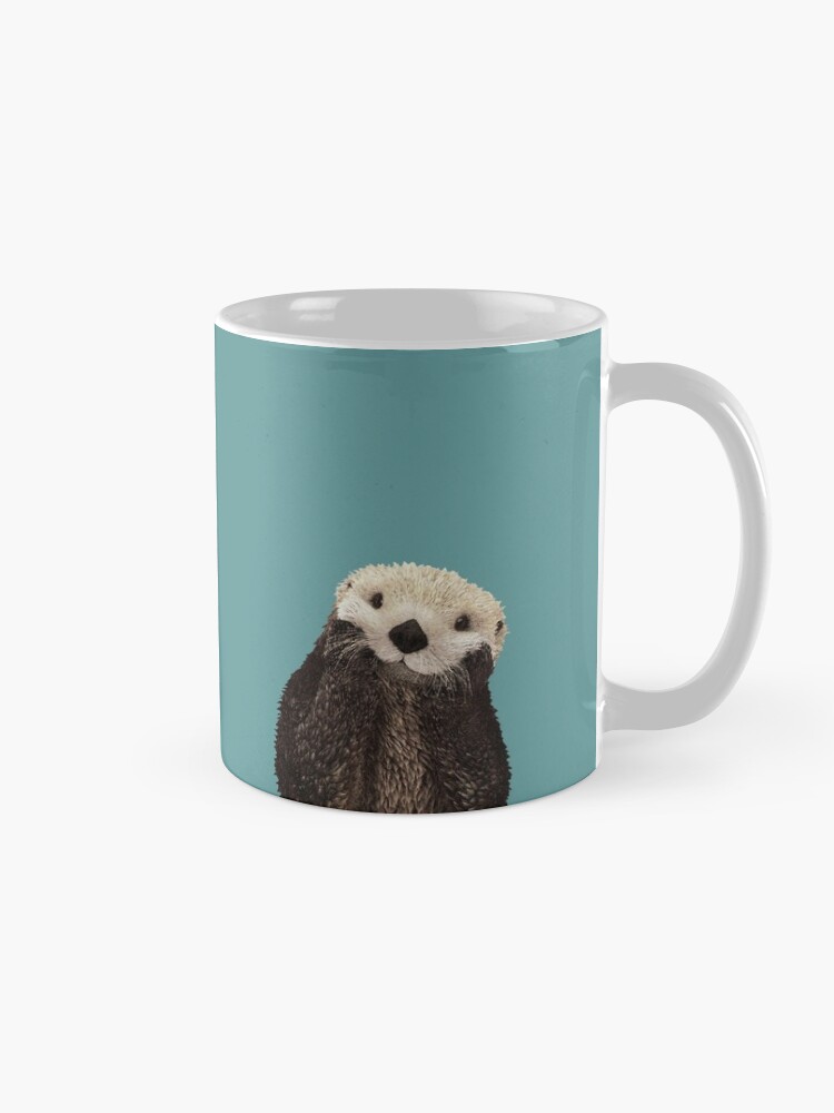 Alternate view of Cute Sea Otter on Teal Solid. Minimalist. Coastal. Adorable. Mug