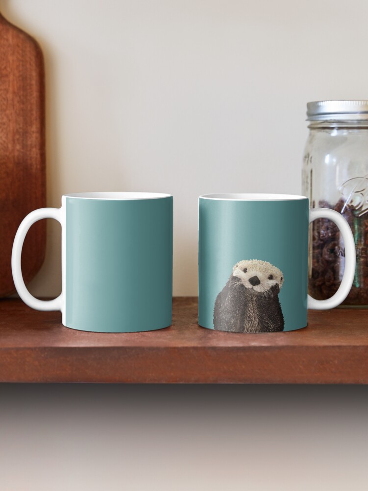Alternate view of Cute Sea Otter on Teal Solid. Minimalist. Coastal. Adorable. Mug