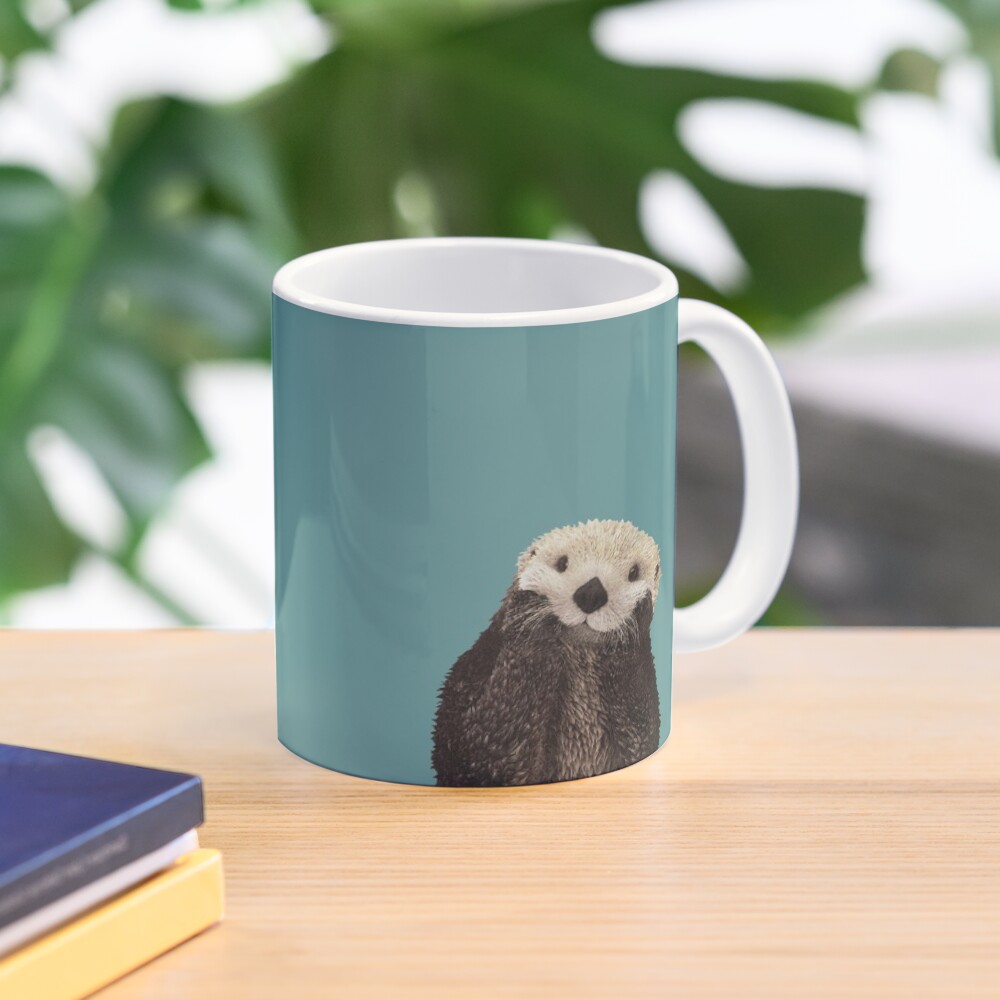 Cute Sea Otter on Teal Solid. Minimalist. Coastal. Adorable. Mug