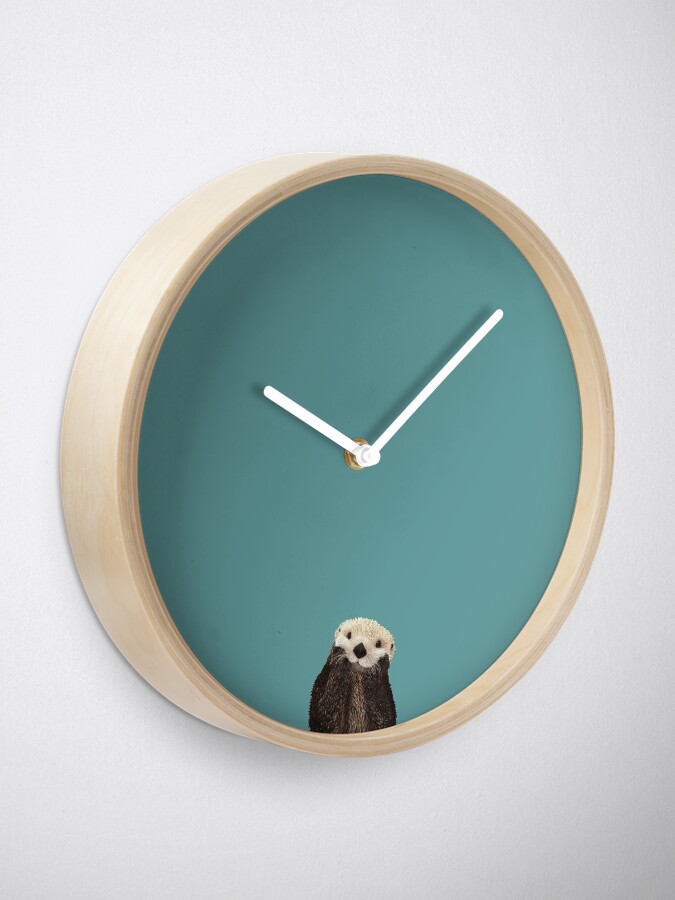 Alternate view of Cute Sea Otter on Teal Solid. Minimalist. Coastal. Adorable. Clock