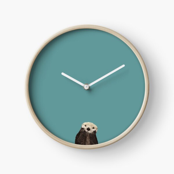 Cute Sea Otter on Teal Solid. Minimalist. Coastal. Adorable. Clock
