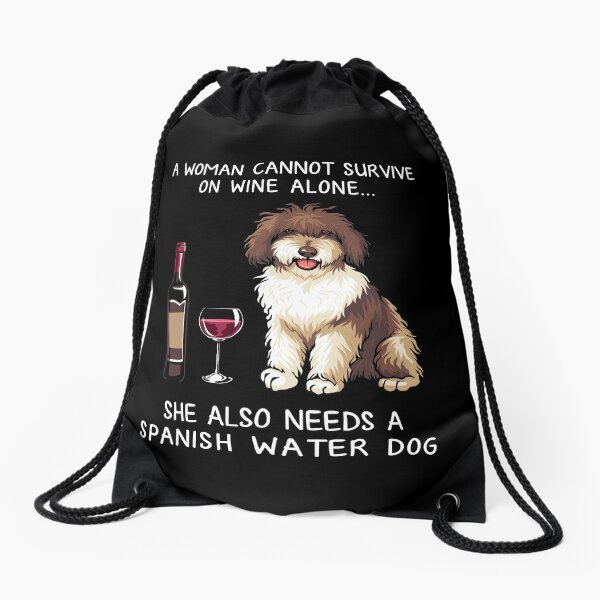 Spanish Water and wine Funny dog Drawstring Bag