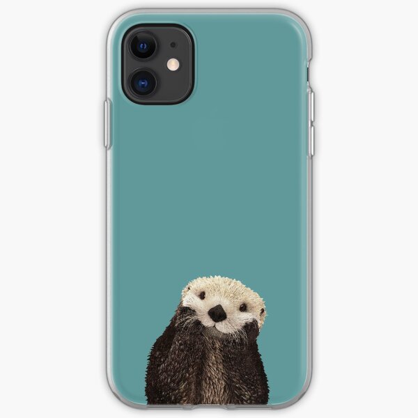 Cute Sea Otter on Teal Solid. Minimalist. Coastal. Adorable. iPhone Soft Case