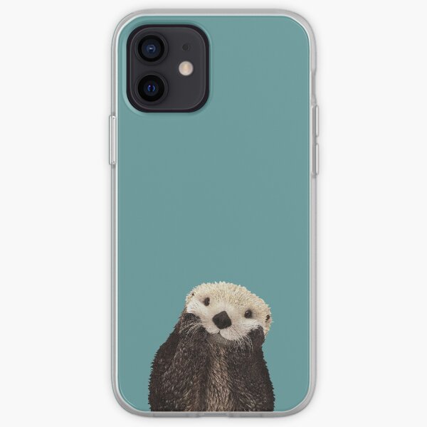 Cute Sea Otter on Teal Solid. Minimalist. Coastal. Adorable. iPhone Soft Case