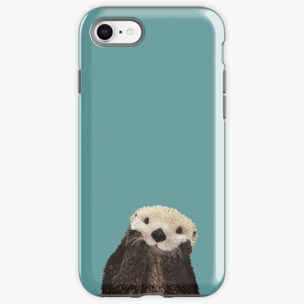 Cute Sea Otter on Teal Solid. Minimalist. Coastal. Adorable. iPhone Tough Case