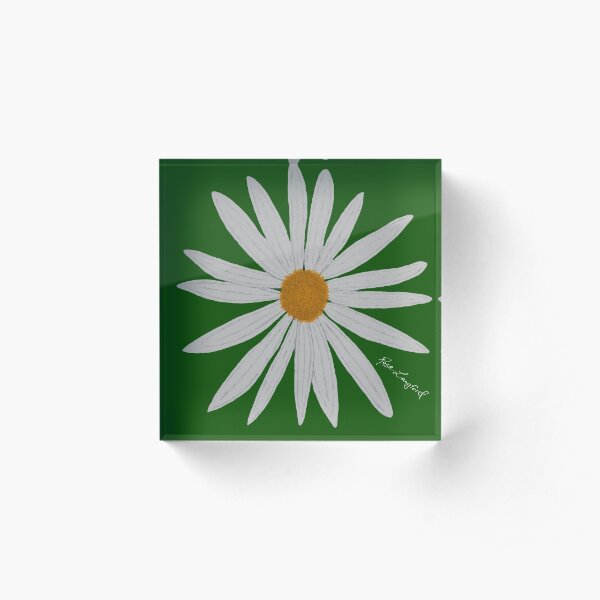 WHITE DAISY GREEN Acrylic Block