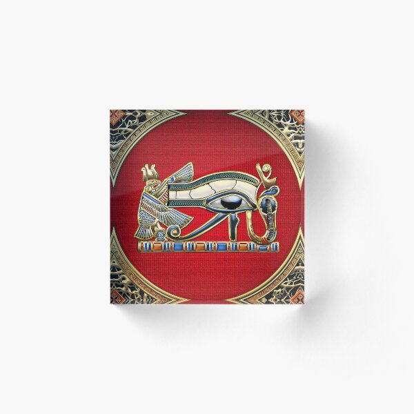 The Eye of Horus in Gold on Red Acrylic Block