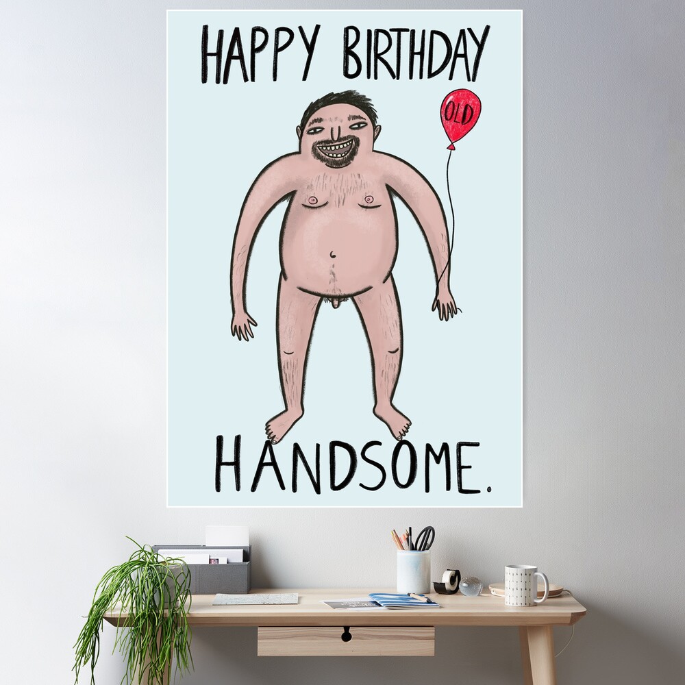 Funny birthday card for boyfriend, naked man