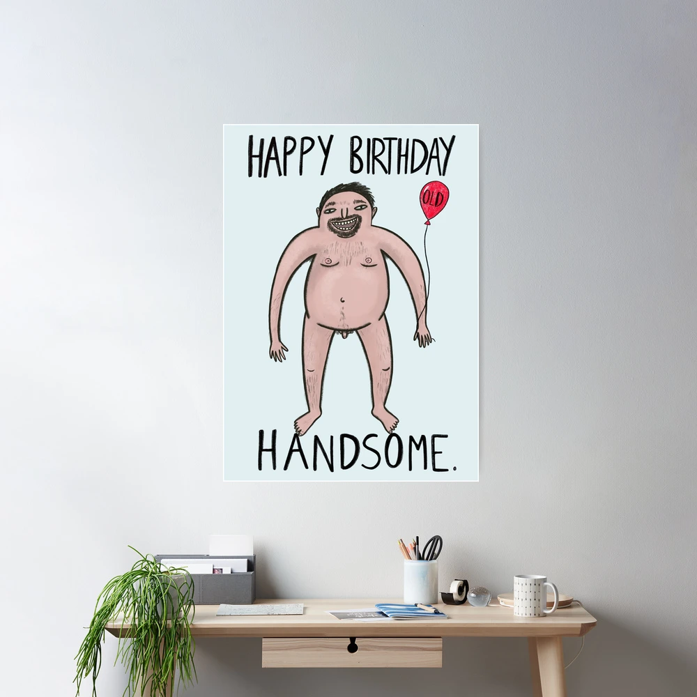 Funny birthday card for boyfriend, naked man