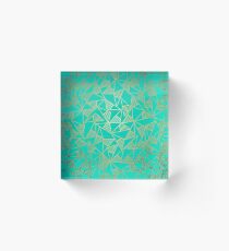 Bloque acrílico Glam Faux Gold and Teal Triangle Geometric