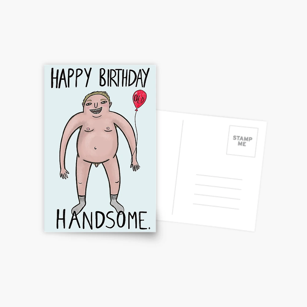 Funny birthday card for boyfriend, blonde naked man