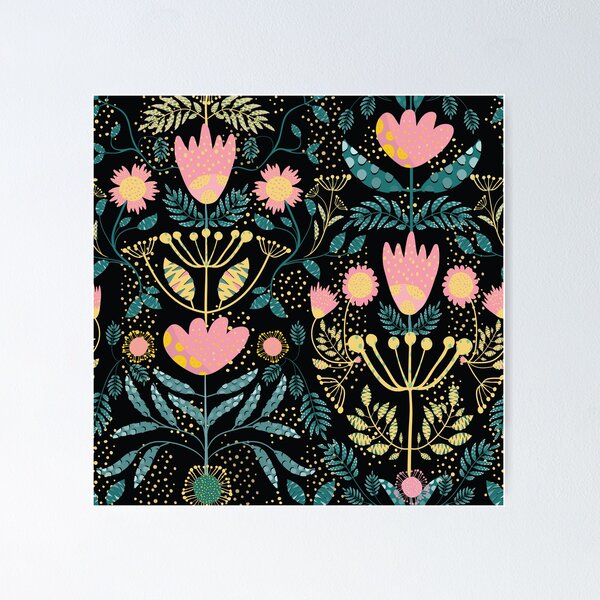 Artikelvorschau, Maayo Elegant Pink Gold Black Folk Florals entworfen und verkauft von beateallerton.