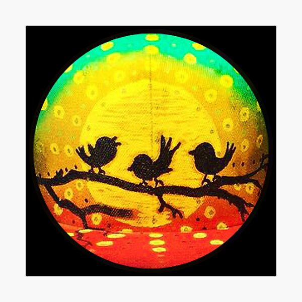 Three Little Birds on Branch Photographic Print