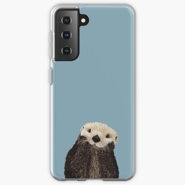 Cute Sea Otter on Steel Blue Solid. Minimalist. Coastal. Adorable Samsung Galaxy Soft Case