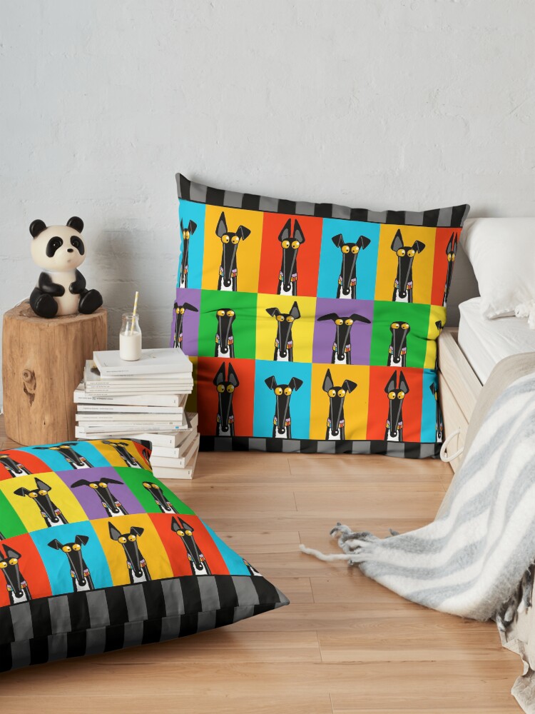 Alternate view of Greyhound Semaphore with border Floor Pillow