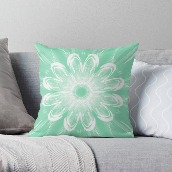 Floating Mint Flower Throw Pillow