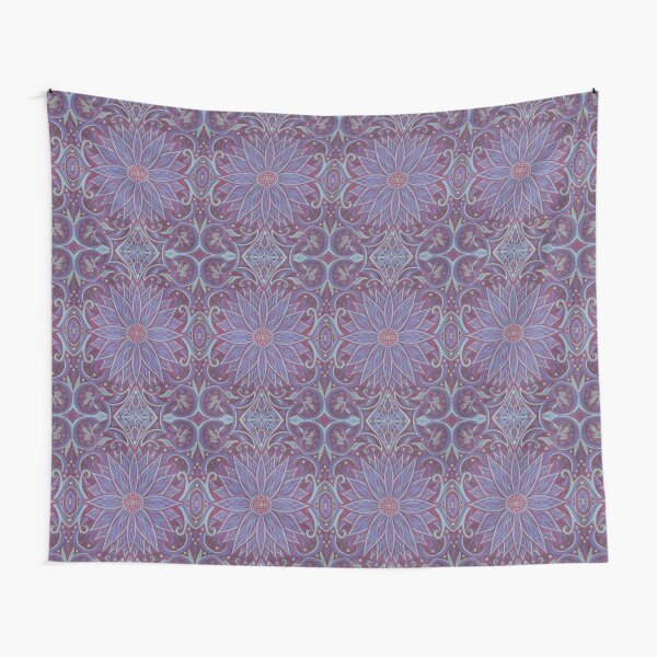 Lavender Lotus, Floral Arabesque Pattern, Bohemian Oriental Style Tapestry