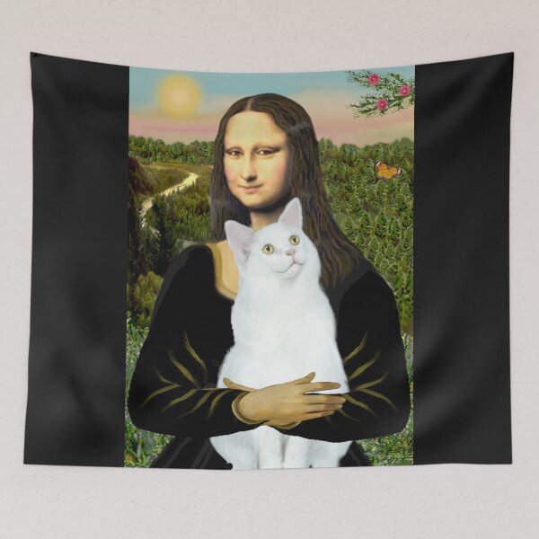 Item preview, Mona Lisa and her White Short Haired Cat designed and sold by JeanBFitzgerald.