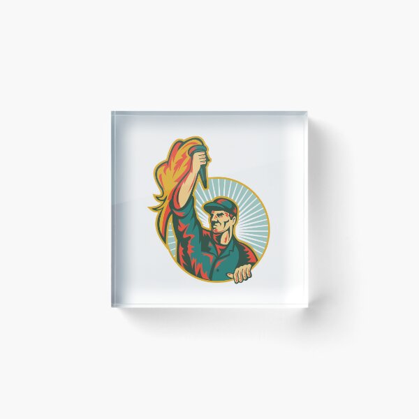 Item preview, Worker Holding Up Flaming Torch Circle Retro designed and sold by patrimonio.