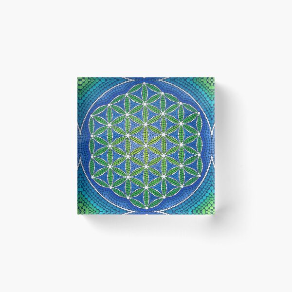Flower of Life- Ocean Colours Acrylic Block