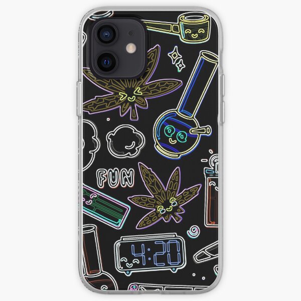 Tableau noir foncé Psychedelic Neon Cannabis Cannabis Marijuana Weed Pot 420 Ganja Print Coque souple iPhone
