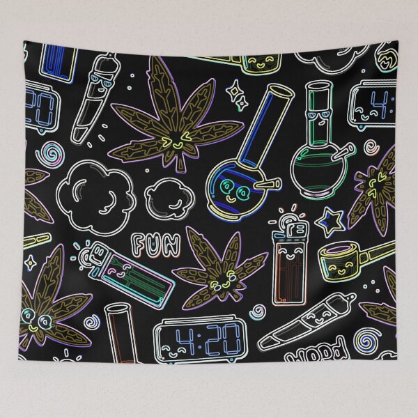 Item preview, Dark chalkboard Black Psychedelic Neon Cannabis Marijuana Weed Pot 420 Ganja Print designed and sold by Sornoran420.